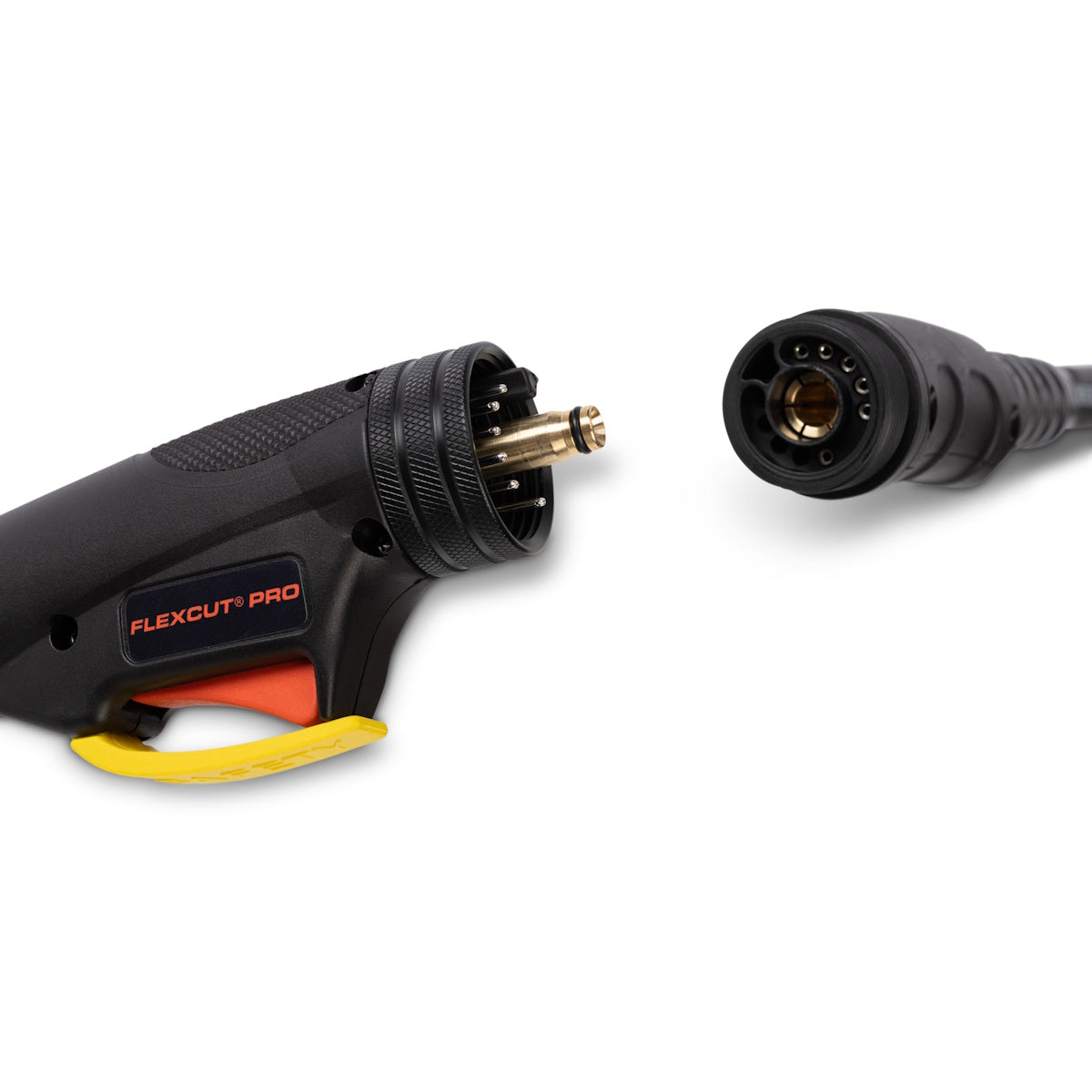 Lincoln 25Ft FlexCut PRO Hand Torch KP5850-25: close-up of two disconnected cable plugs on white background.