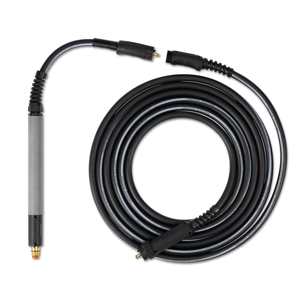 Lincoln 25Ft FlexCut PRO Mech Torch w/FlexConnect Handle KP5852-25 coiled, connectors visible, white background.