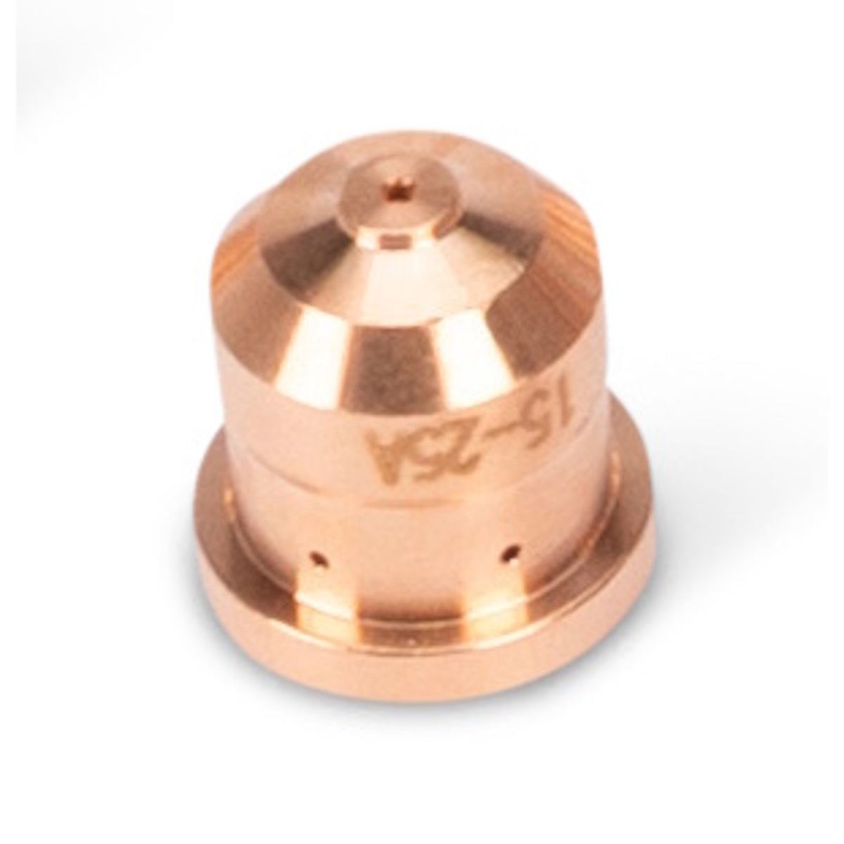 Lincoln FlexCut PRO 15A-25A Marking Nozzle KP5869-1, pkg of 10, copper nozzles with visible engraved markings on white.