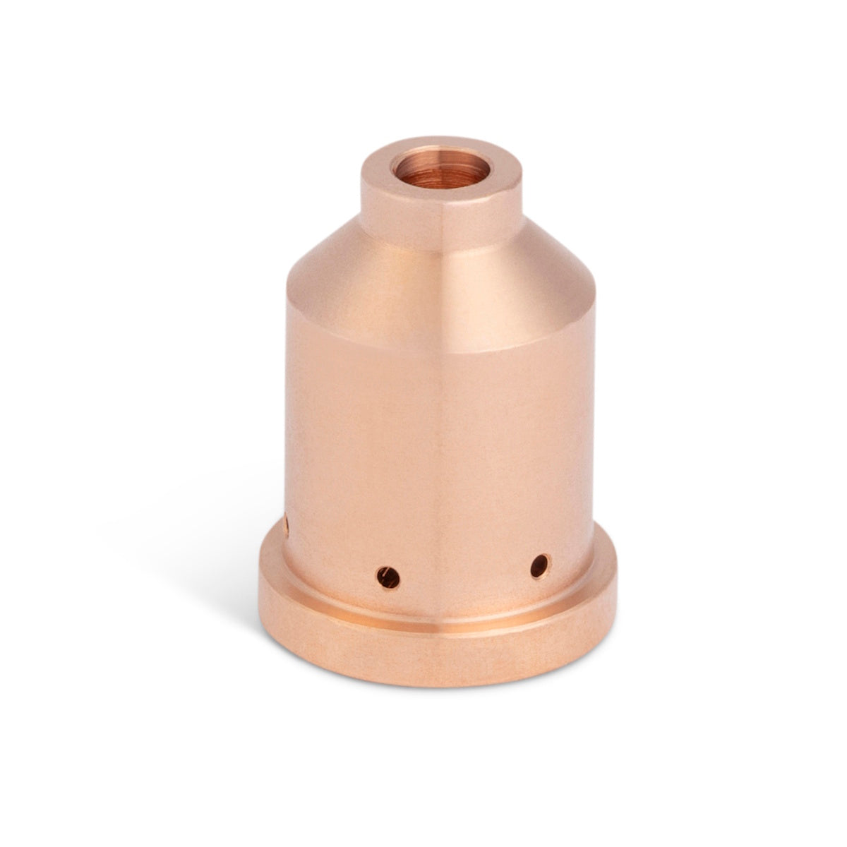 Lincoln FlexCut PRO 125A Gouging Nozzle KP5875-1, copper-colored, cylindrical with base holes, shown on white background.
