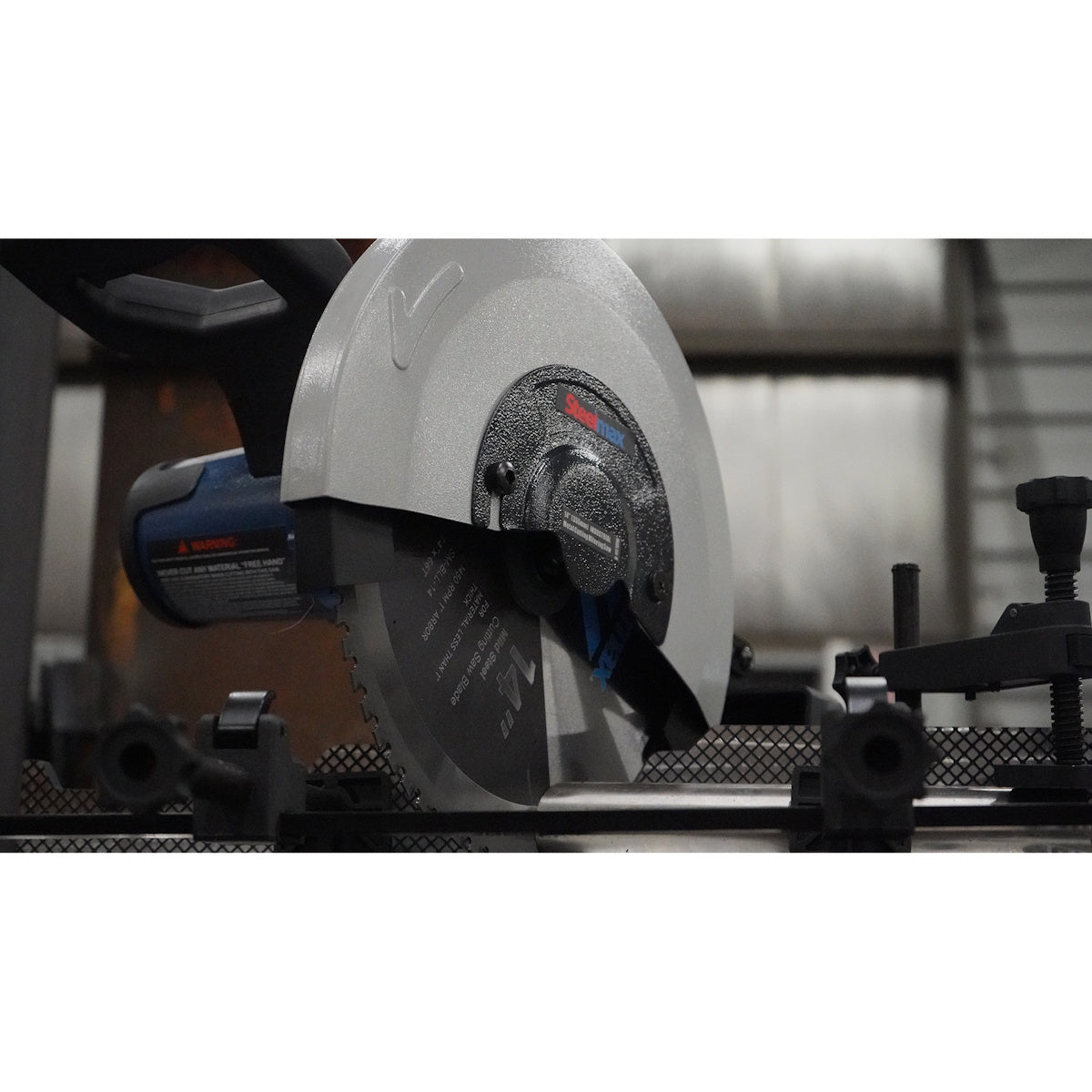Steelmax SM-S-14-M 120V 14″ Miter Saw enables accurate industrial metal cutting.