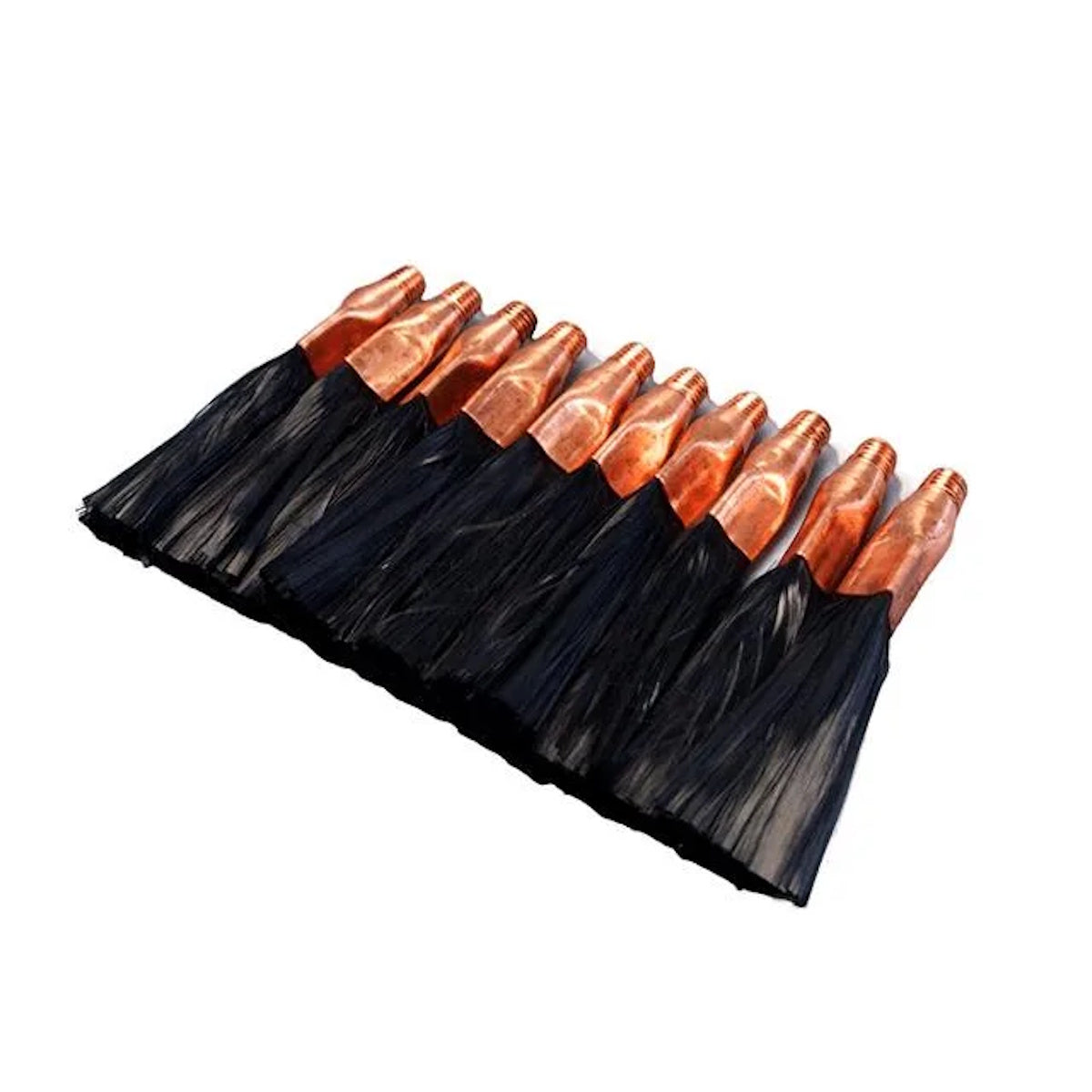 TIG Brush 5/16 FLEXI Torch Brushes, package of 10, arranged in a line on white background.