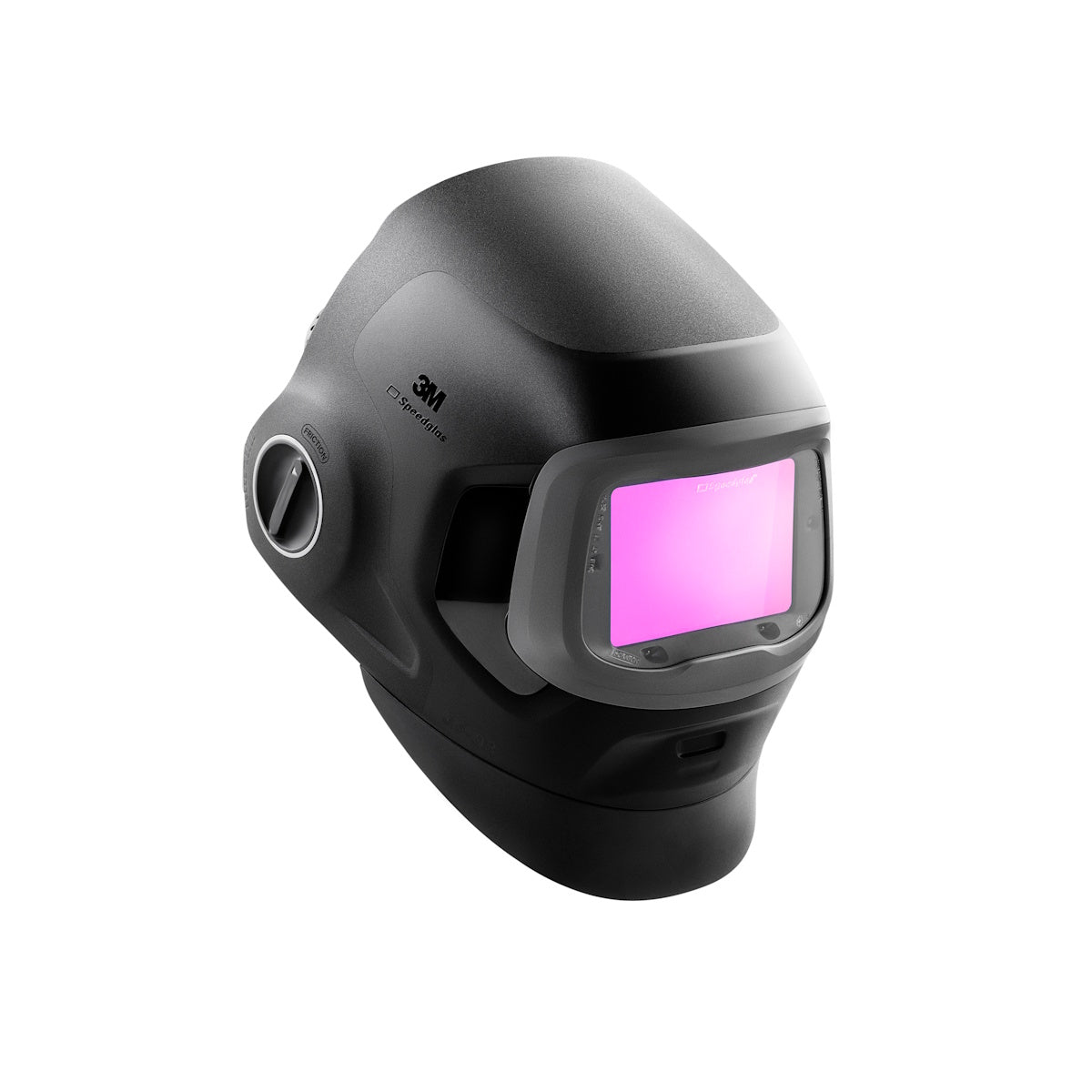 3M Speedglas G5-03 Pro Variable Color Welding Helmet features a pink-tinted shield and side knob for grinding or cutting.