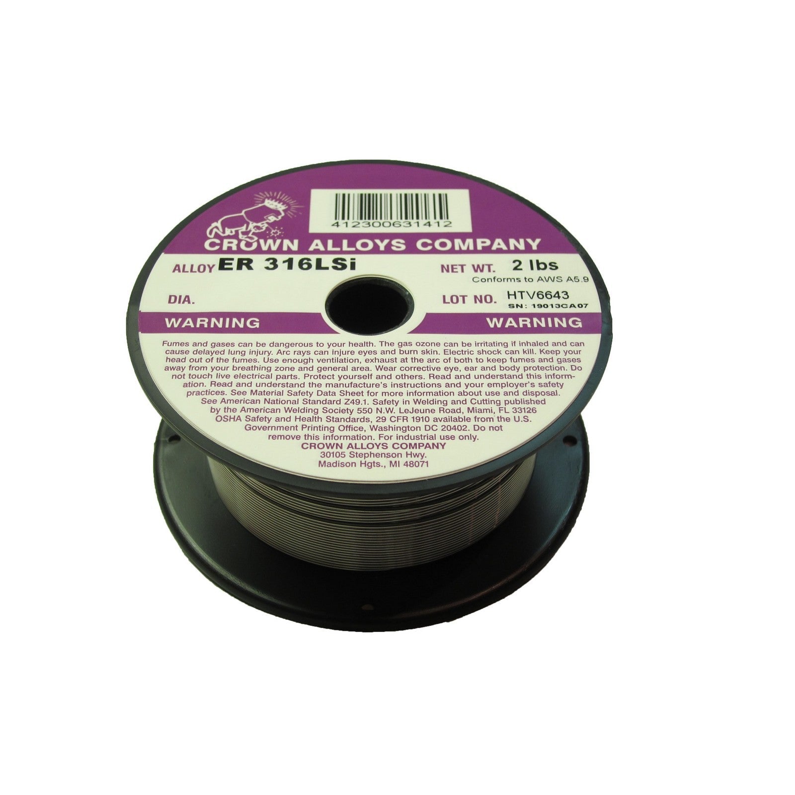 Crown Alloy 1/16 x 2# ER 316LSI Stainless Steel MIG 2 lb SPOOL (SS316/1ZL)
