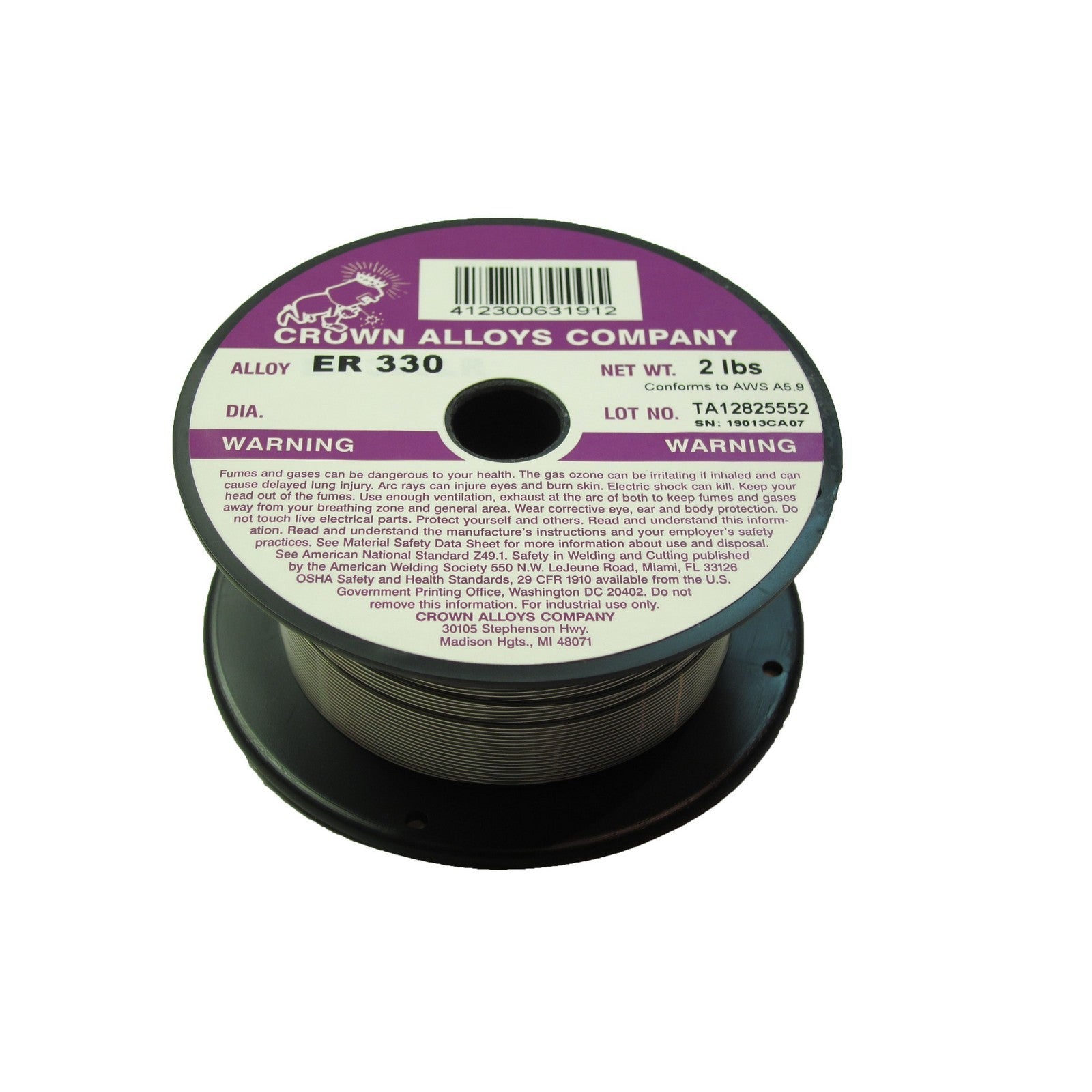 Crown Alloy .045 x 2# ER 330 Stainless Steel MIG 2 lb SPOOL (SS330/1G)