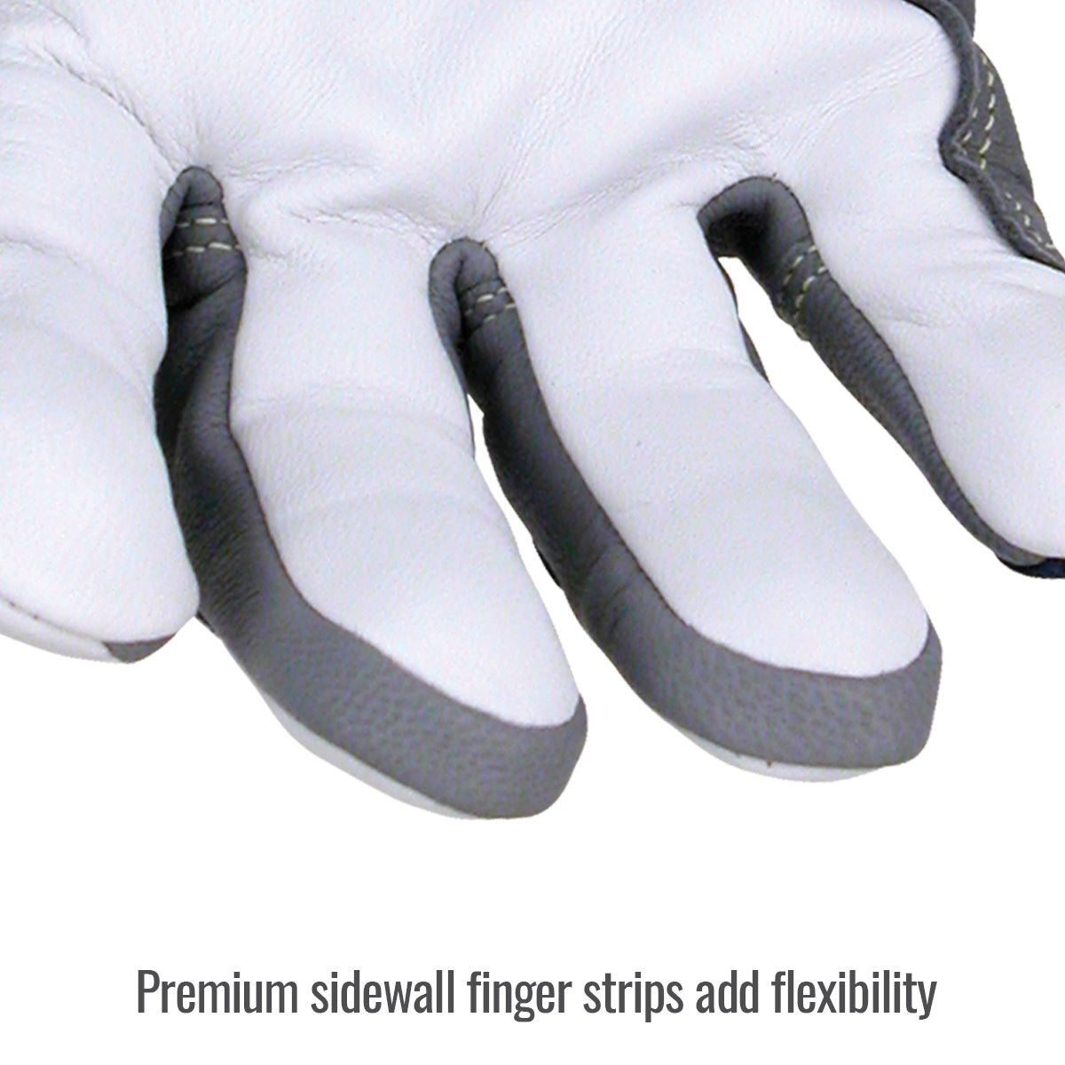 Black Stallion T50 Premium Kidskin  FR Cotton TIG Gloves, close-up showing gray sidewall finger strips for flexibility.