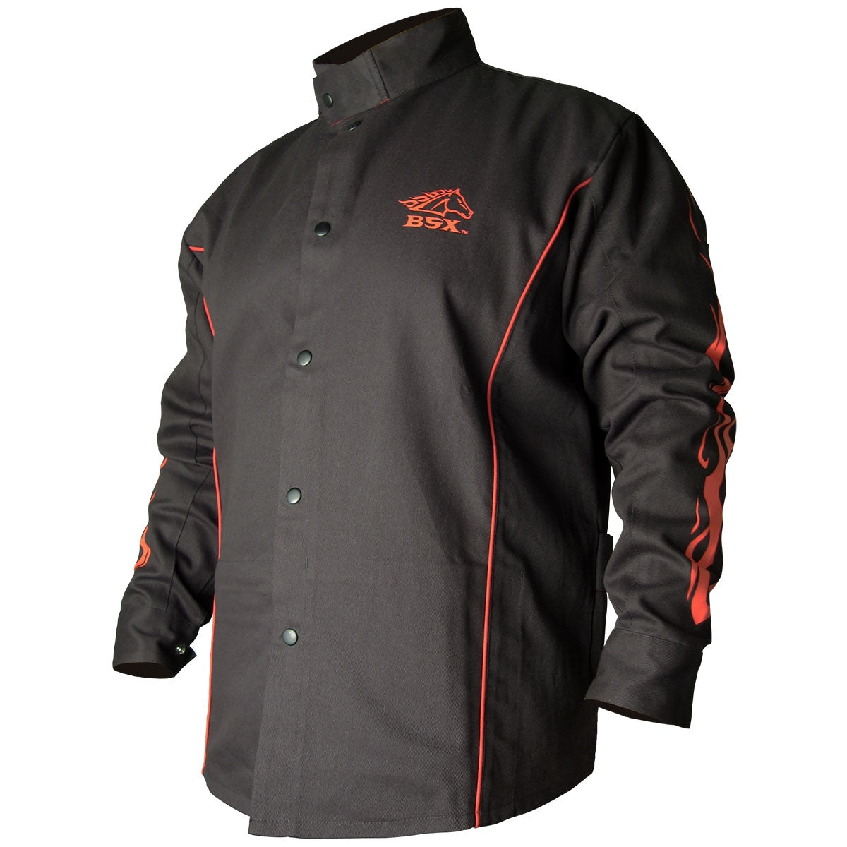 Revco Black Stallion BSX 9oz Black w/Red Flames FR Cotton Welding Jacket (BX9C)