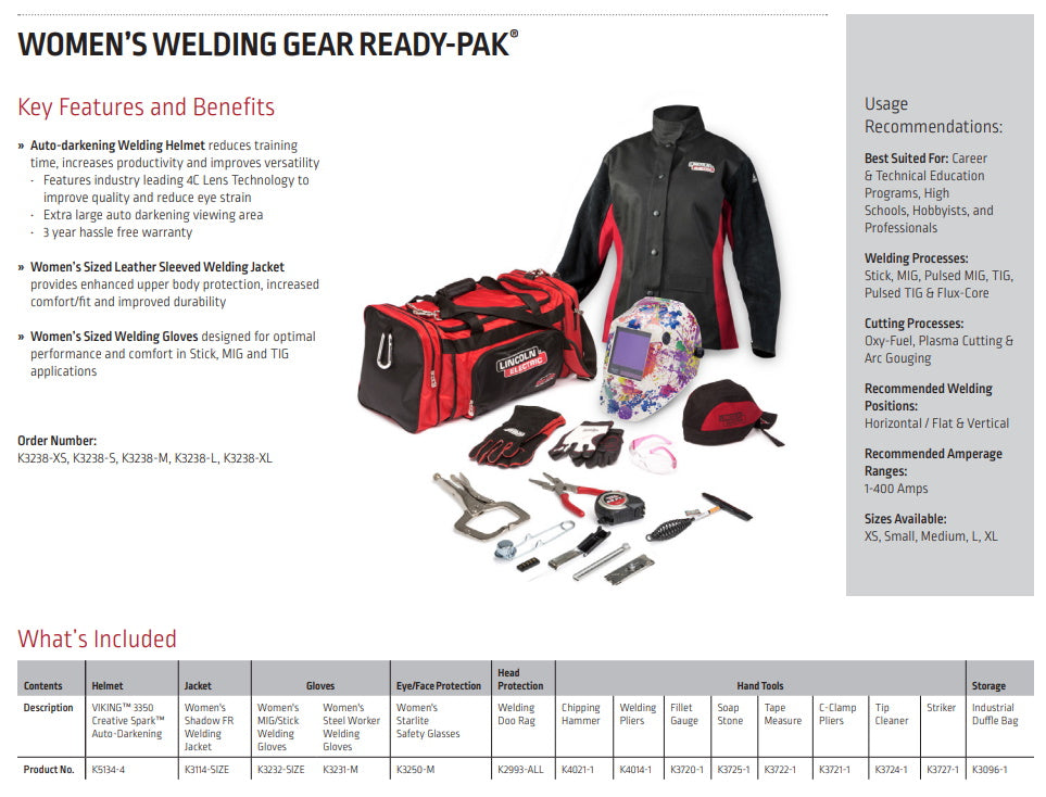 Lincoln Women's Welding Gear Ready-Pak (K3238)