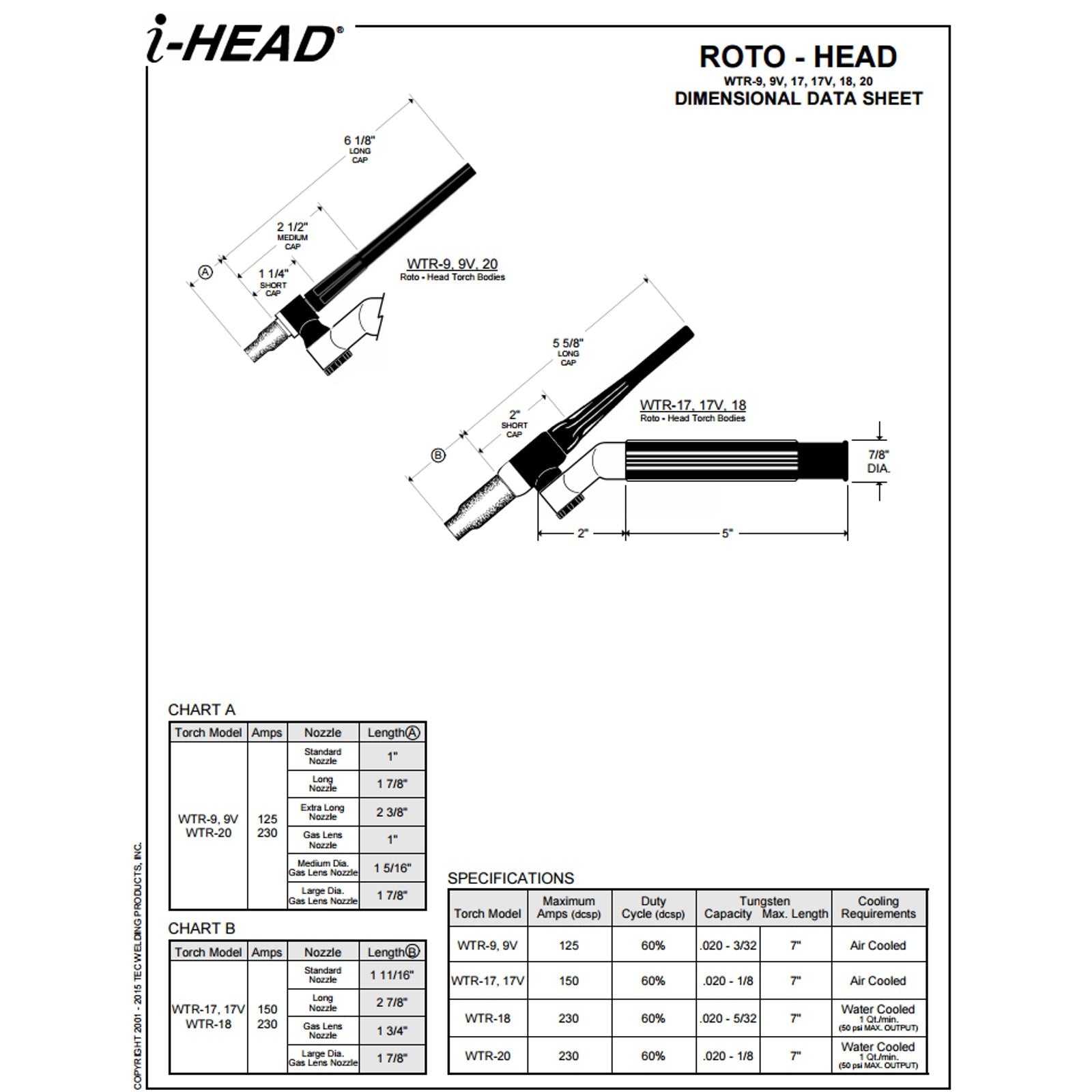 Weldtec 150A, 25Ft Air-Cooled I-Head Roto-Head TIG Torch