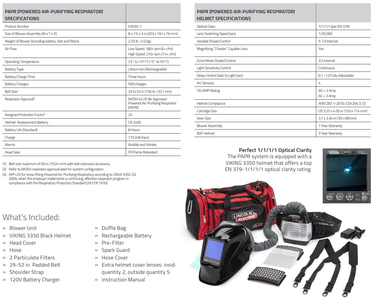 Lincoln PAPR System with 3350 Black Welding Helmet (K3930-1)